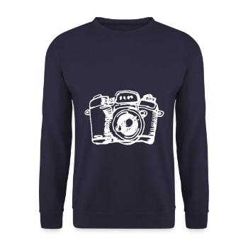 gezeichneter Fotoapparat - Unisex Pullover - Navy - Vorne - Alina (178cm) & Michal (187cm)