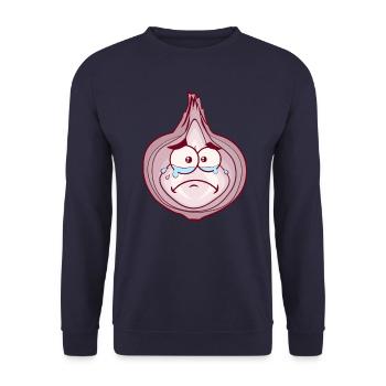 Onion Face > Crying Onion Head > Comic Onion Shirt - Unisex Pullover - Navy - Vorne - Alina (178cm) & Michal (187cm)