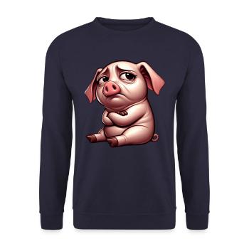 Cute stubborn cartoon pig with interlaced - Unisex Sweatshirt - navy - Front - Alina (178cm) & Michal (187cm)