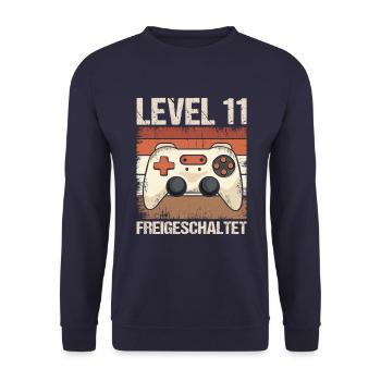 Gamer Level 11 Geburtstag Controller Gamepad retro - Unisex Pullover - Navy - Vorne - Alina (178cm) & Michal (187cm)