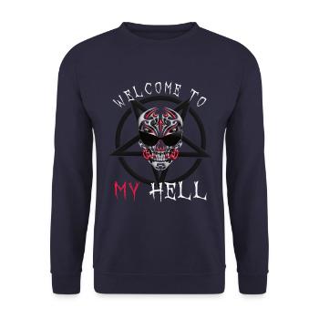 Bienvenue dans ma chemise Hell cool skull - Sweat-shirt Unisexe - marine - Devant - Alina (178cm) & Michal (187cm)