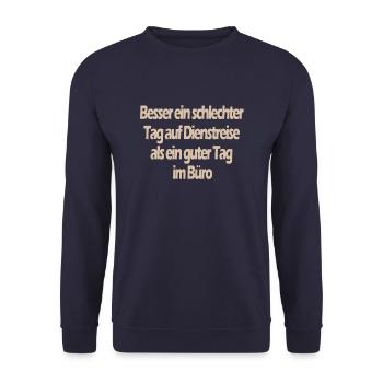 Lustiger Spruch Beruf Dienstreise - Unisex Pullover - Navy - Vorne - Alina (178cm) & Michal (187cm)