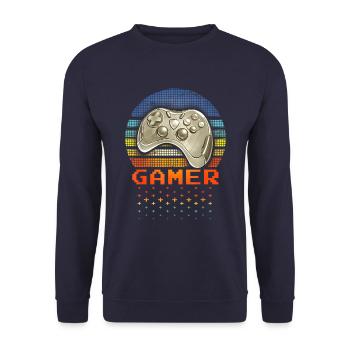 Vintage Gaming Gamer Videos Games - Unisex Sweatshirt - navy - Front - Alina (178cm) & Michal (187cm)