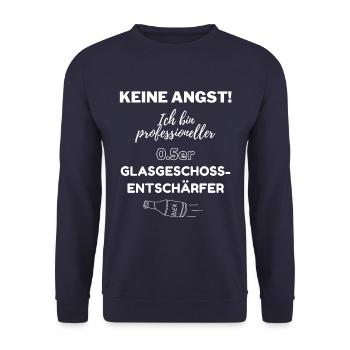 0.5er Glasgeschossentschärfer | Keine Angst | Bier - Unisex Pullover - Navy - Vorne - Alina (178cm) & Michal (187cm)