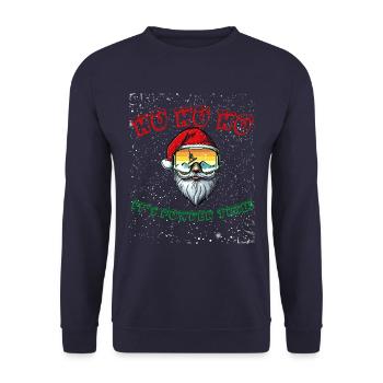 HO HO HO IT'S POWDER TIME! with Santa Claus - Unisex Pullover - Navy - Vorne - Alina (178cm) & Michal (187cm)
