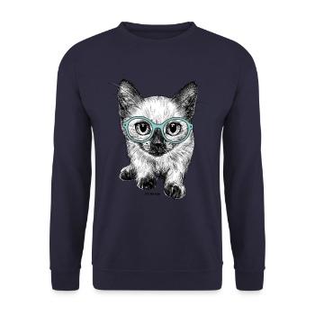 PD Moreno Chat curieux - Sweat-shirt Unisexe - marine - Devant - Alina (178cm) & Michal (187cm)