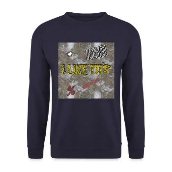 Ich mag Brüste (I Like Tit's) - Shop WoW - Unisex Pullover - Navy - Vorne - Alina (178cm) & Michal (187cm)
