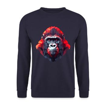 Polygonales Gorilla-Portrait - Modernes Kunst - Unisex Pullover - Navy - Vorne - Alina (178cm) & Michal (187cm)