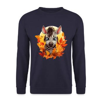 Zebra im Herbst: Laub & Sonnenuntergang - Unisex Pullover - Navy - Vorne - Alina (178cm) & Michal (187cm)