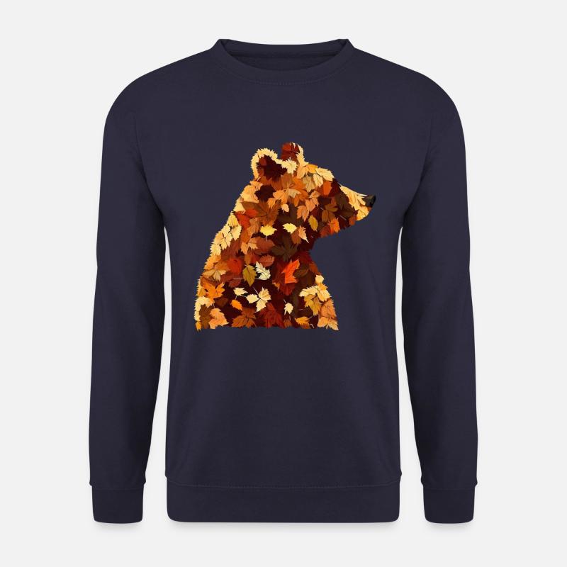 Herbstlicher Bär: Buntes Laub und Blätter Design - Unisex Pullover - Navy