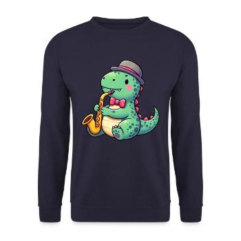 T-Rex Dino Saxophoniste Jazz - Sweat-shirt Unisexe - marine - Devant - Alina (178cm) & Michal (187cm)