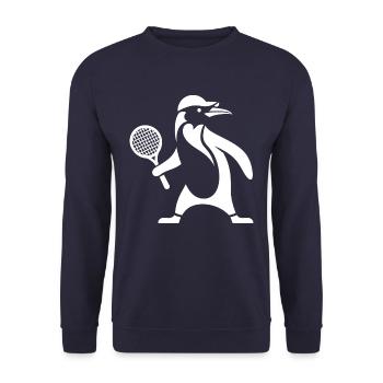 Pinguin Tennis Tennisspieler Silhouette - Unisex Pullover - Navy - Vorne - Alina (178cm) & Michal (187cm)