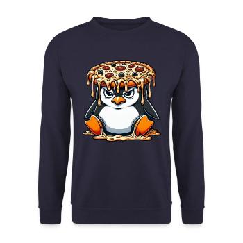 mignon pingouin chef dessin animé pizza maladroite - Sweat-shirt Unisexe - marine - Devant - Alina (178cm) & Michal (187cm)