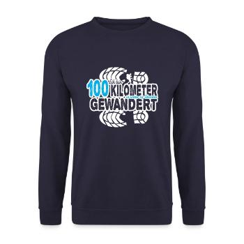 100 Kilometer GEWANDERT Marsch Geschenk Wandern - Unisex Pullover - Navy - Vorne - Alina (178cm) & Michal (187cm)