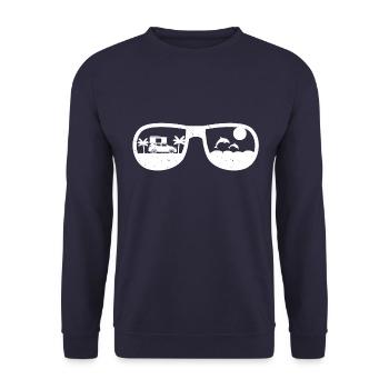 Dachzelten Camping | Geschenk Camper Sonnenbrille - Unisex Pullover - Navy - Vorne - Alina (178cm) & Michal (187cm)