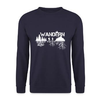WANDERN | Geschenk für Wanderer - Unisex Pullover - Navy - Vorne - Alina (178cm) & Michal (187cm)