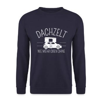 Autodachzelt | Dachzelt T-Shirt | Geschenk Camper - Unisex Pullover - Navy - Vorne - Alina (178cm) & Michal (187cm)