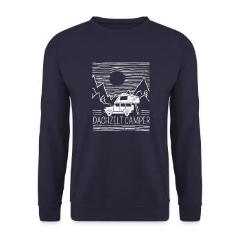 Dachzelt Camper | Autodachzelt Zubehör Geschenk - Unisex Pullover - Navy - Vorne - Alina (178cm) & Michal (187cm)