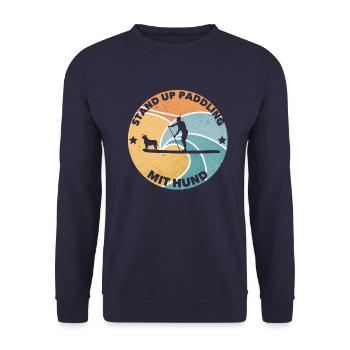 Stand Up Paddling mit Hund | Geschenk SUP - Unisex Pullover - Navy - Vorne - Alina (178cm) & Michal (187cm)