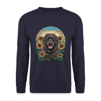 Sweet Newfoundland with sunny sunflowers. - Unisex Sweatshirt - navy - Front - Alina (178cm) & Michal (187cm)