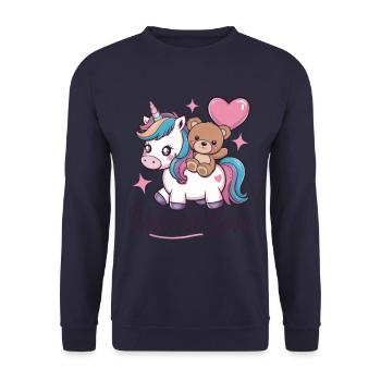 Kawaii Einhorn mit süßen Teddybär - Unisex Pullover - Navy - Vorne - Alina (178cm) & Michal (187cm)