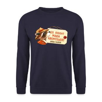 Lenny Hunter Es Riecht Nach Abenteuer! - Unisex Pullover - Navy - Vorne - Alina (178cm) & Michal (187cm)