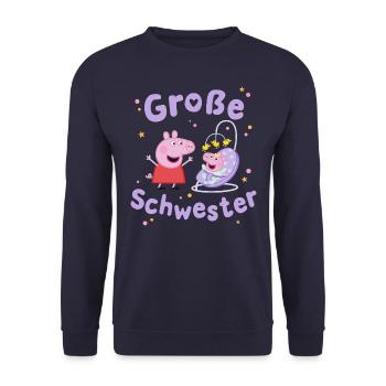 Peppa Pig Design Große Schwester Peppa Mit Evie - Unisex Pullover - Navy - Vorne - Alina (178cm) & Michal (187cm)