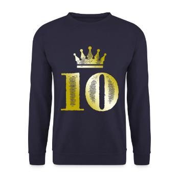 10 Zahl Krone Gold - Unisex Pullover - Navy - Vorne - Alina (178cm) & Michal (187cm)