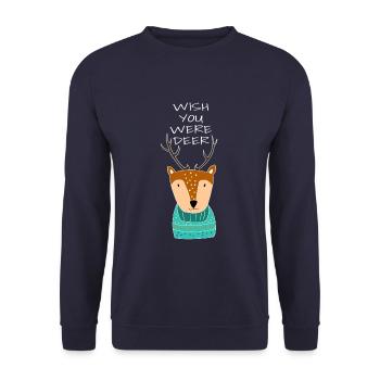 Lustiger Hirsch Rentier Winter Geschenk - Unisex Pullover - Navy - Vorne - Alina (178cm) & Michal (187cm)