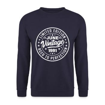 Juni 1991 Geburtstagsgeschenk 1991 Juni 1991 Retro - Unisex Pullover - Navy - Vorne - Alina (178cm) & Michal (187cm)