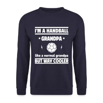 Ich bin ein Handball-Op, aber cooler - Unisex Pullover - Navy - Vorne - Alina (178cm) & Michal (187cm)