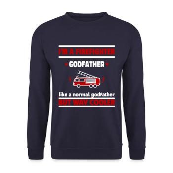 Ich bin ein Patenonkel Feuerwehrmann, viel cooler - Unisex Pullover - Navy - Vorne - Alina (178cm) & Michal (187cm)