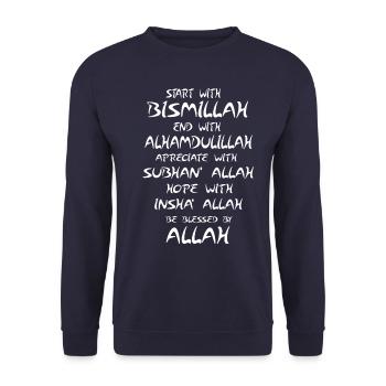 Muslim Muslims Allah God Koran Islam Saying - Unisex Sweatshirt - navy - Front - Alina (178cm) & Michal (187cm)