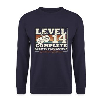 14 Anniversaire Niveau 14 Cadeau complet de 14 ans - Sweat-shirt Unisexe - marine - Devant - Alina (178cm) & Michal (187cm)