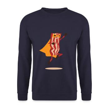Bacon Superhero Held Superheld Fleisch Fans - Unisex Pullover - Navy - Vorne - Alina (178cm) & Michal (187cm)