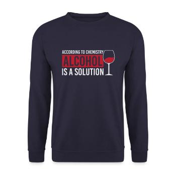 Alcohol is a solution Chemistry T Shirt - Unisex Pullover - Navy - Vorne - Alina (178cm) & Michal (187cm)