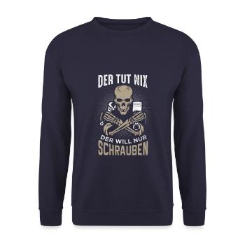 Der tut nichts skull Moped KFZ Werkstatt Geschenk - Unisex Pullover - Navy - Vorne - Alina (178cm) & Michal (187cm)