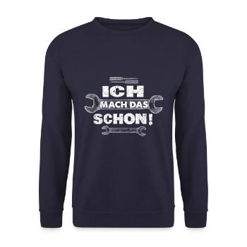 Ich mach das Schon Handwerker Bastler Schtrauber - Unisex Pullover - Navy - Vorne - Alina (178cm) & Michal (187cm)