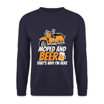 T-shirt Schwalbe KR51 pour cyclomoteur et bière - Sweat-shirt Unisexe - marine - Devant - Alina (178cm) & Michal (187cm)