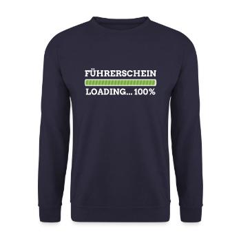 Führerschein loading 100% Auto Moped Prüfung Shirt - Unisex Pullover - Navy - Vorne - Alina (178cm) & Michal (187cm)