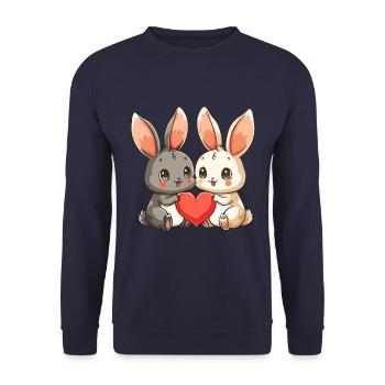 Hase Paar Liebe Ostern Valentinstag - Unisex Pullover - Navy - Vorne - Alina (178cm) & Michal (187cm)