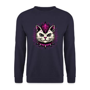 YANACAT Grummelige, stilvolle comic Punk-Katze - Unisex Pullover - Navy - Vorne - Alina (178cm) & Michal (187cm)