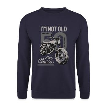 Je ne suis pas vieux, je suis classique. 50 ans biker. - Sweat-shirt Unisexe - marine - Devant - Alina (178cm) & Michal (187cm)