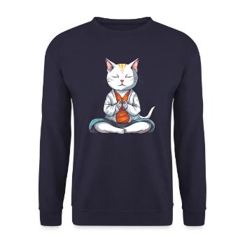 weiße Yogakatze, die in Lotusposition meditiert - Unisex Pullover - Navy - Vorne - Alina (178cm) & Michal (187cm)