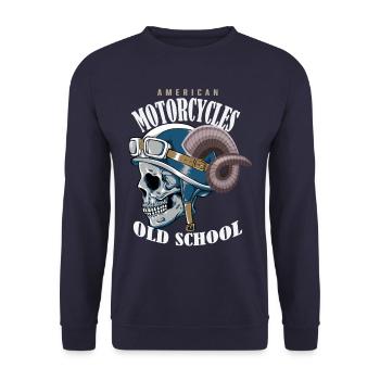 America Motorcycles Old School T-Shirt - Unisex Pullover - Navy - Vorne - Alina (178cm) & Michal (187cm)