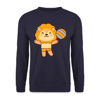 Volleyball spielender Löwe - Unisex Pullover - Navy - Vorne - Alina (178cm) & Michal (187cm)