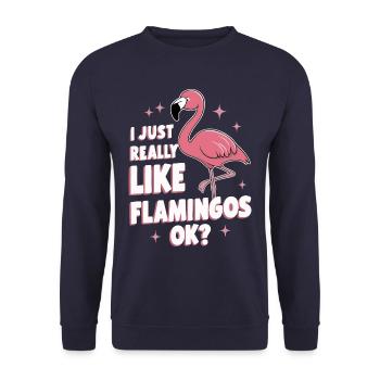 Flamingo Tier Rosa - Unisex Pullover - Navy - Vorne - Alina (178cm) & Michal (187cm)