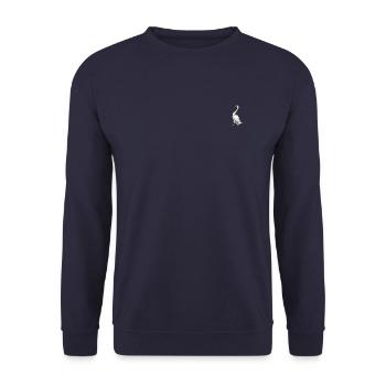 lustige Gans - skeptisch und wachsam - Gänsefan - Unisex Pullover - Navy - Vorne - Alina (178cm) & Michal (187cm)
