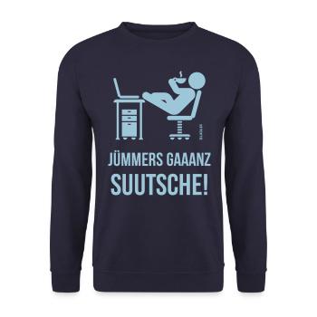 Jümmers Gaaanz Suutsche! (Plattdeutsch / Platt) - Unisex Pullover - Navy - Vorne - Alina (178cm) & Michal (187cm)