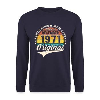 Original December 1971 51st Birthday Gift - Unisex Sweatshirt - navy - Front - Alina (178cm) & Michal (187cm)